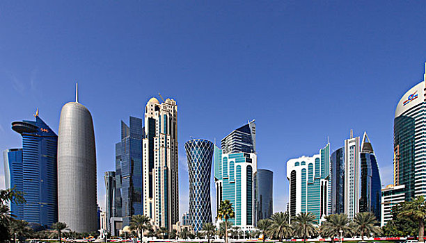 卡塔尔,多哈,西部,湾,商务区,天际线,滨海路