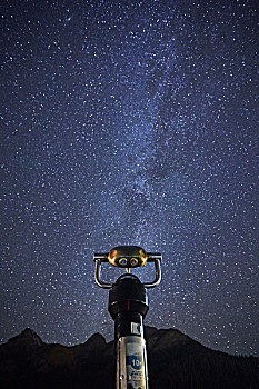 注视,双筒望远镜,星空,旁侧,路易斯湖,艾伯塔省,加拿大