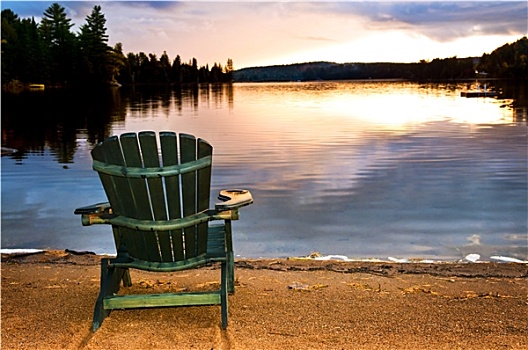 木椅,日落,海滩
