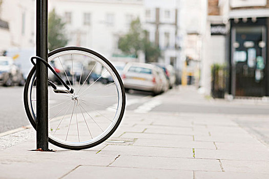 一个,自行车,轮子,灯柱