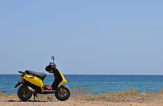 摩托车,海滩,克里特岛,希腊,欧洲