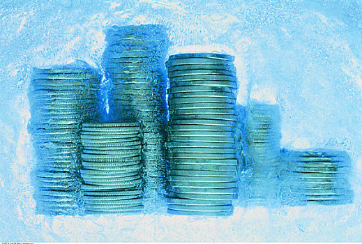 堆积,硬币,冰冻,冰