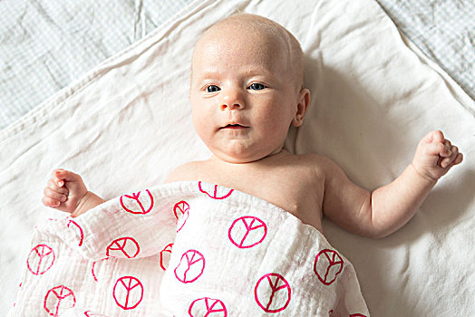 婴儿,两个月,躺着,毯子,德国,欧洲