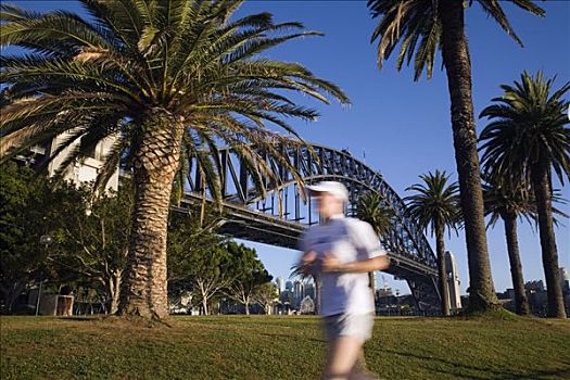 澳大利亚,新南威尔士,悉尼,早晨,慢跑者,脚,悉尼海港大桥