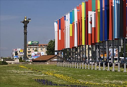 索非亚,雕塑,北约,旗帜,正面,政府建筑,市中心,保加利亚