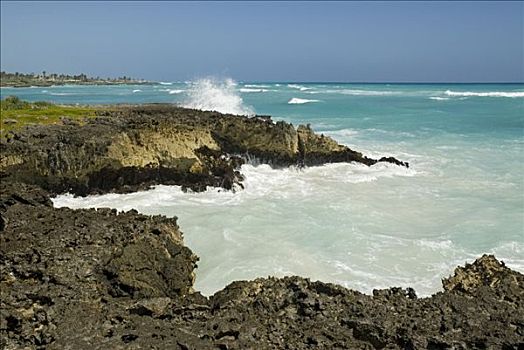 海浪,蓬塔卡纳,多米尼加共和国,中美洲