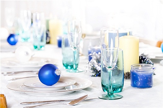 圣诞桌,蓝色,白色