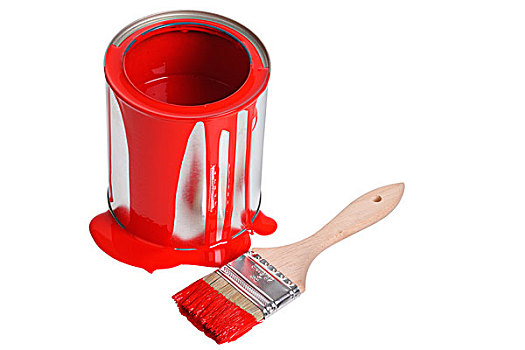 罐,红色,颜料,漆刷,切削,室外,隔绝,白色,背景