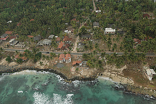 航拍,房子,沿岸地区,靠近,加勒,南方,斯里兰卡,击打,海啸