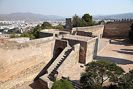 壁,城堡,马拉加,安达卢西亚,西班牙