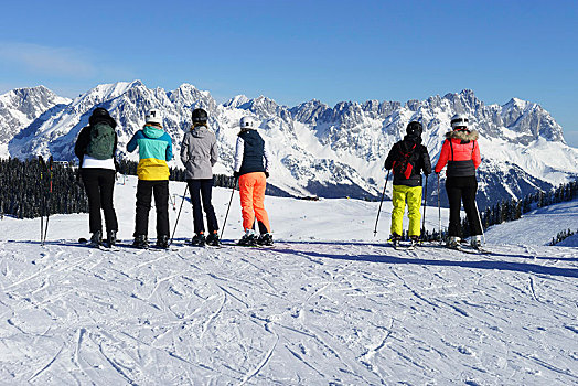 滑雪,正面,山脉,冬天,提洛尔,奥地利