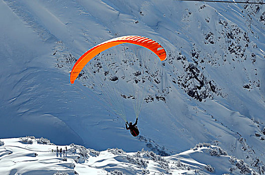 滑翔伞,山,雾笛峰,奥伯斯多夫,巴伐利亚,德国,欧洲
