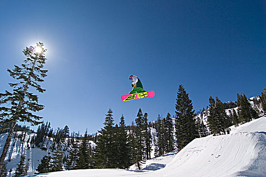 滑雪板玩家,跳跃,阳光乍现,加利福尼亚