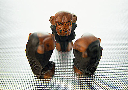 三个,智慧,猴子,雕塑