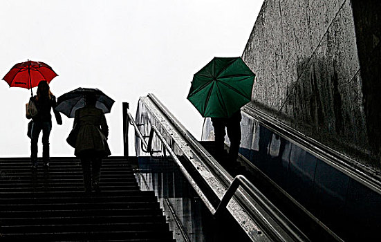 人,雨,伞,楼梯,扶梯,慕尼黑,上巴伐利亚,德国,欧洲