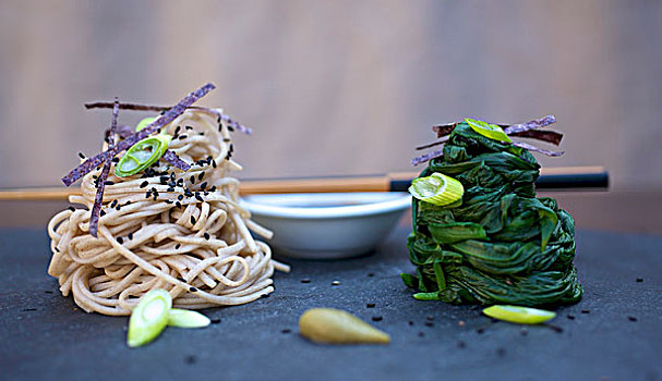 荞麦,面条,菠菜,浸,日本