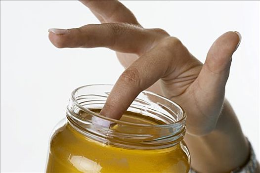 手指,扎,蜂蜜