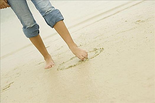 女人,沙子,脚趾