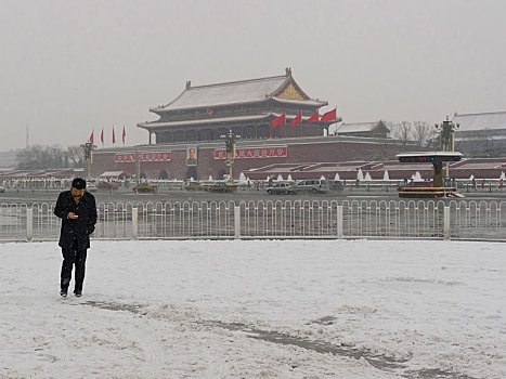 雪,天安門,北京,中國