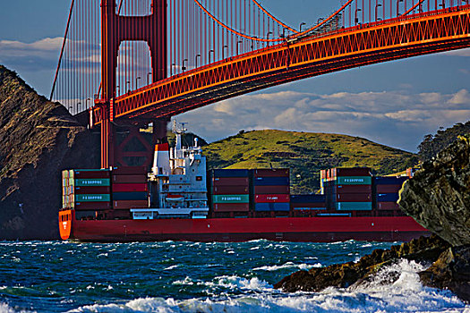 集装箱船,旧金山湾,旧金山,加利福尼亚,美国