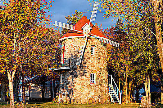 历史,风车,日落,魁北克,加拿大