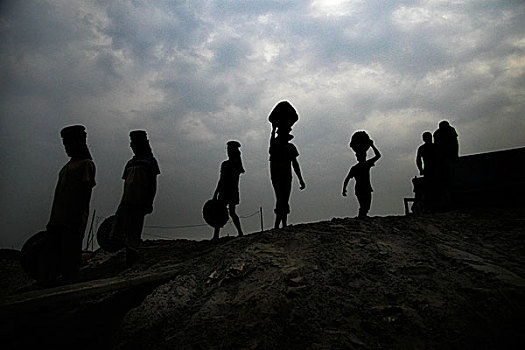 工人,卸载,沙子,货船,达卡,劳工,小,白天,体力劳动,孟加拉,一月,2008年