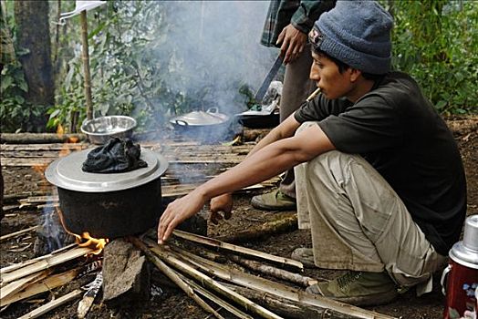 烹调,营火,竹子,缅甸,克钦邦,亚洲