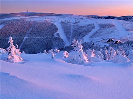 间隙,积雪,山脉,防护,风景,区域,北方,摩拉维亚,捷克共和国,中欧