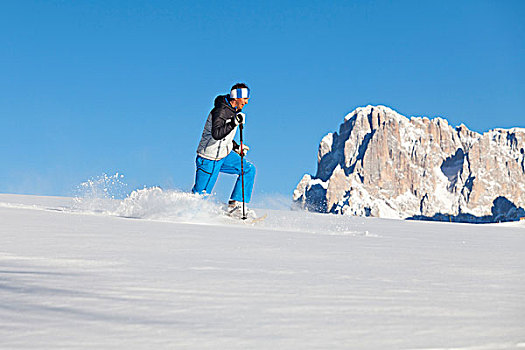 模型,雪鞋,初雪,顶峰,背景,博尔查诺,省,南蒂罗尔,特兰迪诺,意大利,欧洲