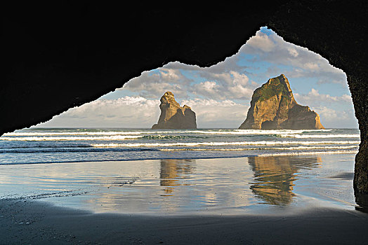 拱道,岛屿,风景,石头,洞穴,海滩,地区,南岛,新西兰