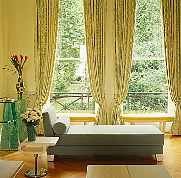 帘,怪异,玻璃,桌子,给,接触,魅力,优雅,时髦,客厅