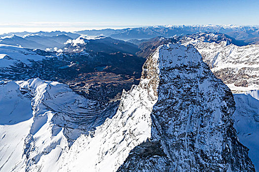 航拍,雪,顶峰,马塔角,瓦里托奥卢尼克,策马特峰,瓦莱州,瑞士,欧洲