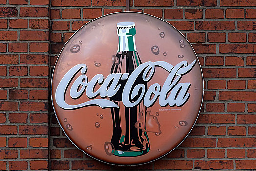 老,可口可乐,广告标盘,20世纪50年代,砖墙,石荷州,德国,欧洲