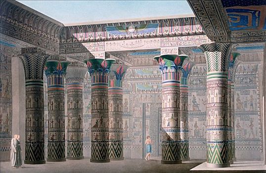 庙宇,岛,努比亚,埃及,19世纪,艺术家,未知