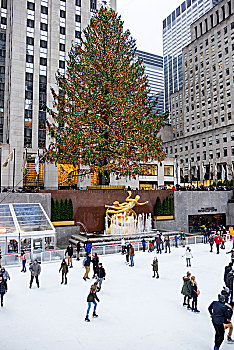 滑冰,滑冰场,中央广场,洛克菲勒中心,圣诞时节