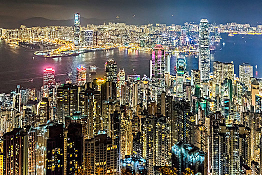 香港维多利亚港夜景全景