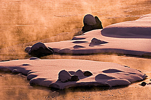 弓河,特写,冬天,班芙国家公园,艾伯塔省,加拿大