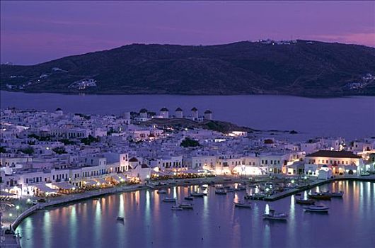 夜景,米克诺斯岛,基克拉迪群岛,希腊