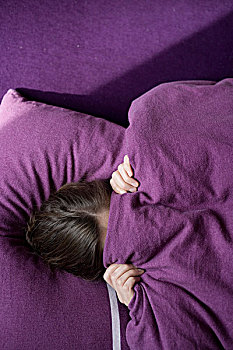 女人,紫色,床上用品