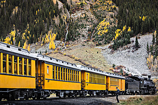 旅游,看,黄色,列车