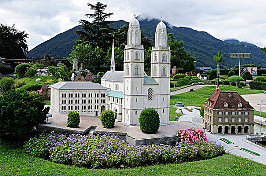 罗马式大教堂,水,教堂,微型,卢加诺,提契诺河,瑞士,欧洲