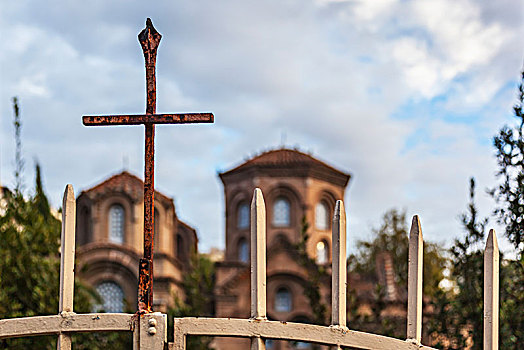 生锈,十字架,大门,正面,教堂,塞萨洛尼基,希腊