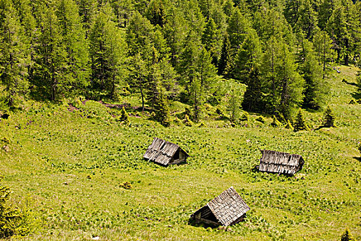 三个,小屋,山,奥地利