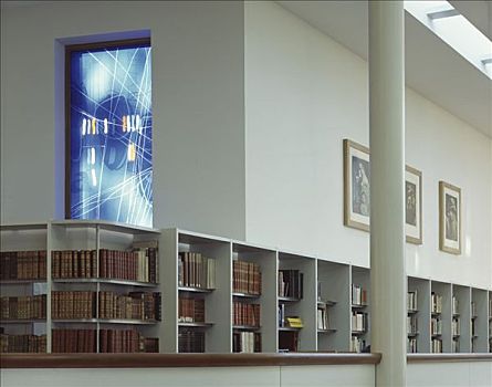 贝德福德,学校,图书馆,彩色玻璃窗,书架