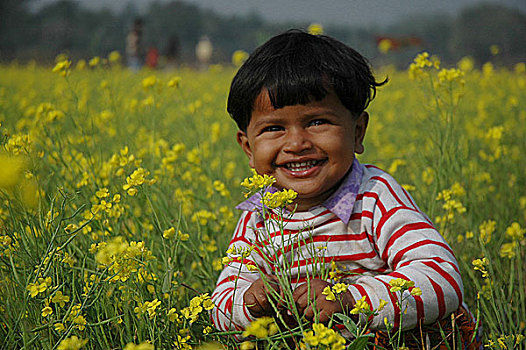 微笑,孩子,芥末,地点,孟加拉,一月,2008年