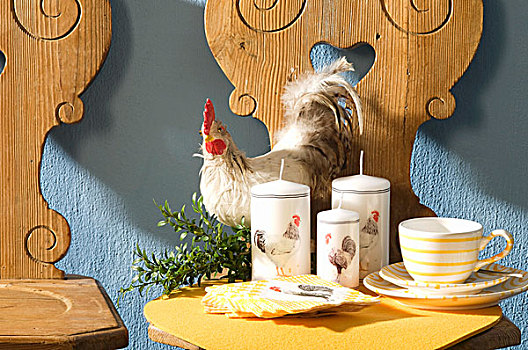 小公鸡,蜡烛,早餐,瓷器,厨房,凳子