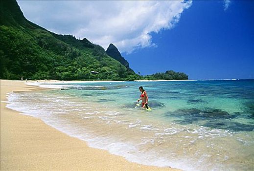 夏威夷,考艾岛,湾,巴厘海,海滩,通气管