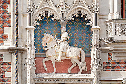 骑马,雕塑,建筑,城堡,布卢瓦,卢瓦尔谢尔省,区域,中心,法国,欧洲
