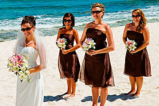 墨西哥,新娘,伴娘,海滩
