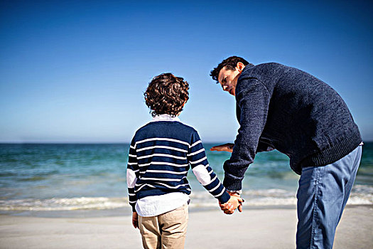 父子,握手,海滩